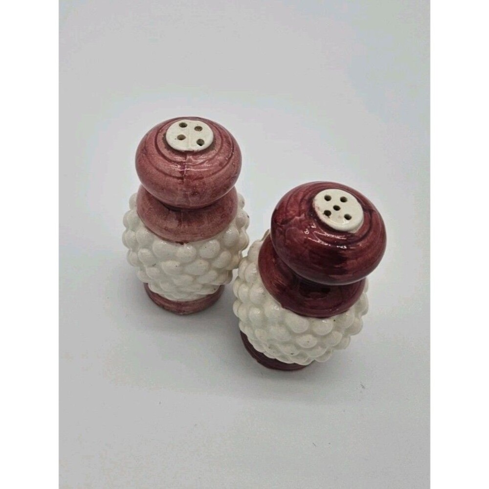Hobnail Milk Glass And Burgundy Salt And Pepper Shakers , One Chip, Pictured.